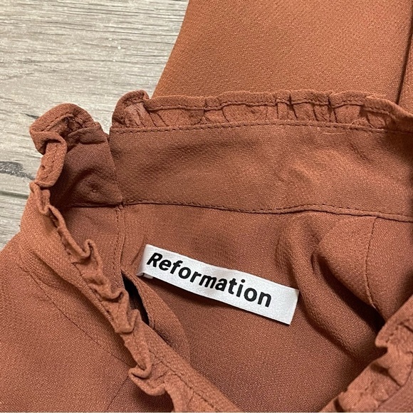 Reformation Jourdan Long Sleeve Mini Dress in Cinnamon Brown Sz Small - Picture 8 of 10